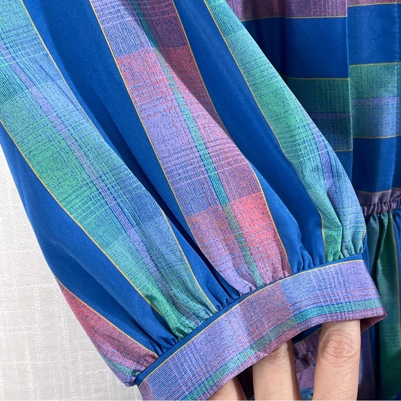 Vintage 80’s Jonathan Martin Pleated Button Striped Belted Dress Size 11/12 - Picture 5 of 15